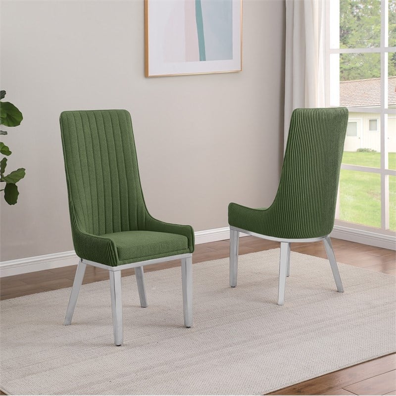 Best Quality Furniture Tall Pleated Back Teddy Fabric Side Chairs in Green