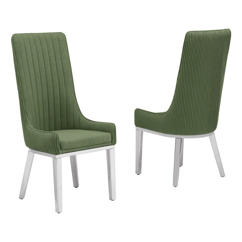Best Quality Furniture Tall Pleated Back Teddy Fabric Side Chairs in Green