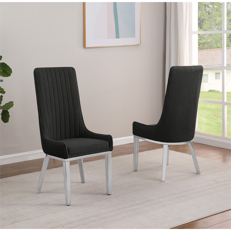 Best Quality Furniture Tall Pleated Back Teddy Fabric Side Chairs in Black