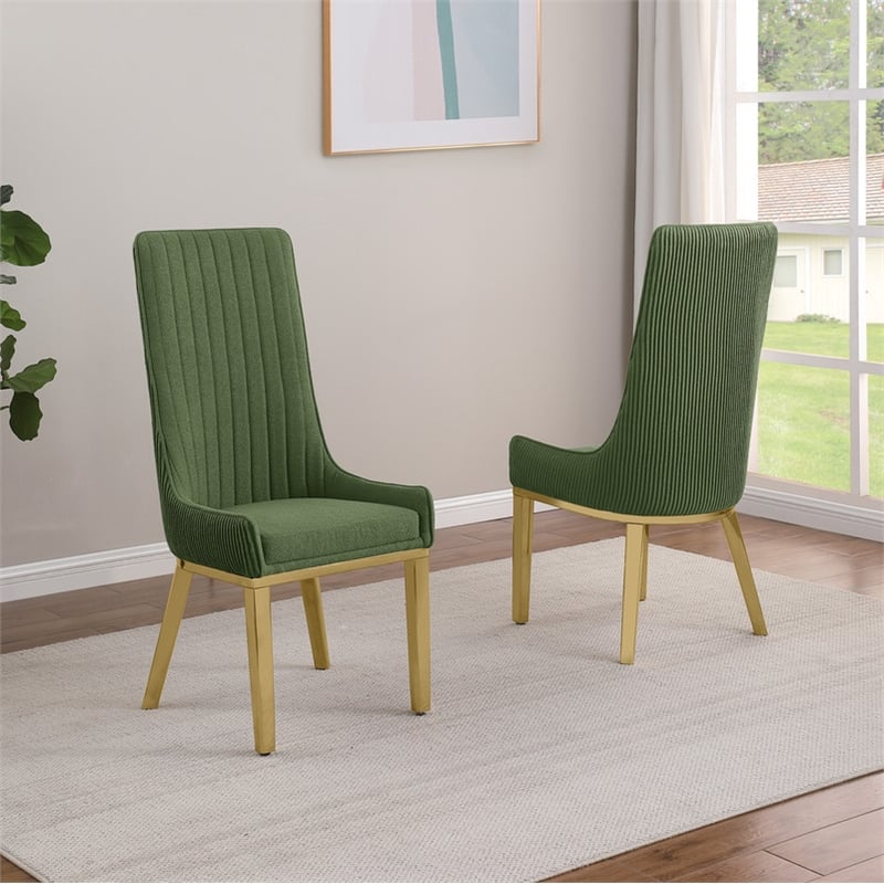 Best Quality Furniture Tall Pleated Back Teddy Fabric Side Chairs in Green