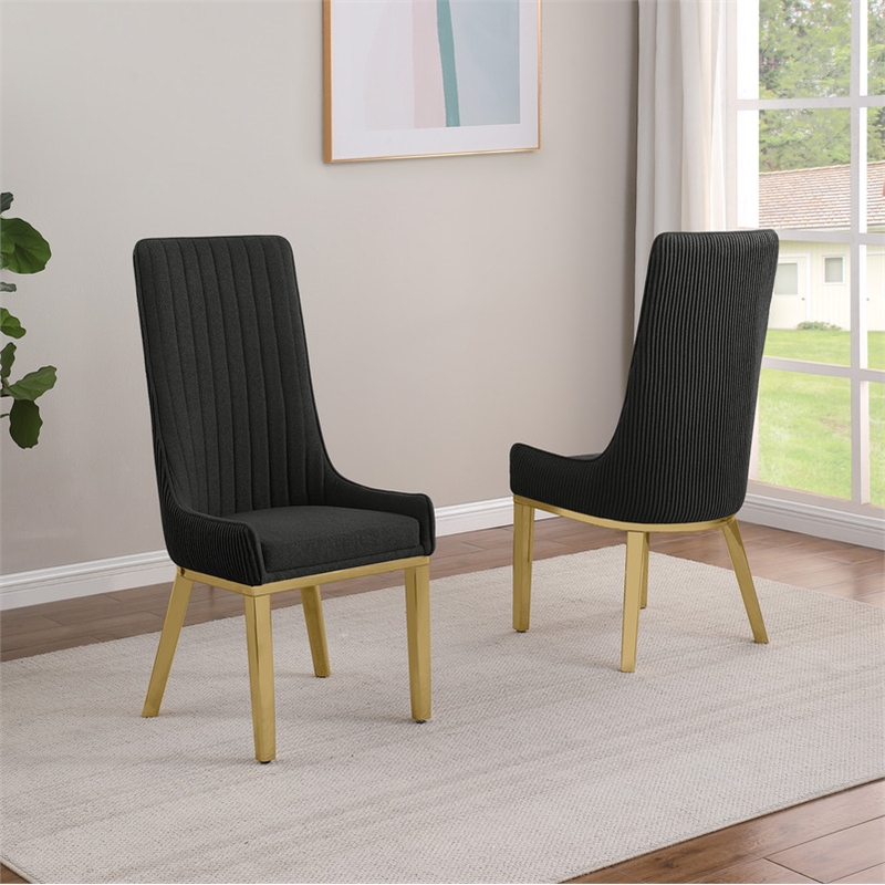 Best Quality Furniture Tall Pleated Back Teddy Fabric Side Chairs in Black