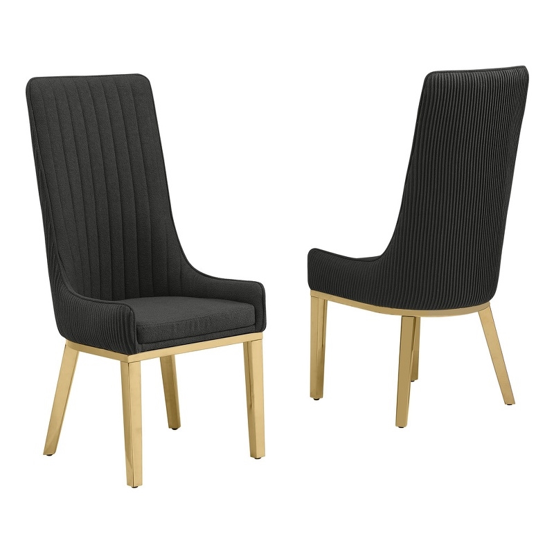 Best Quality Furniture Tall Pleated Back Teddy Fabric Side Chairs in Black