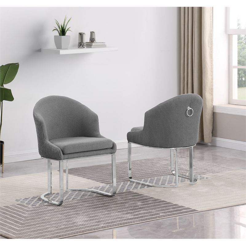 Best Quality Furniture Sled Side Chair with Gray Teddy Fabric and Pleated Back