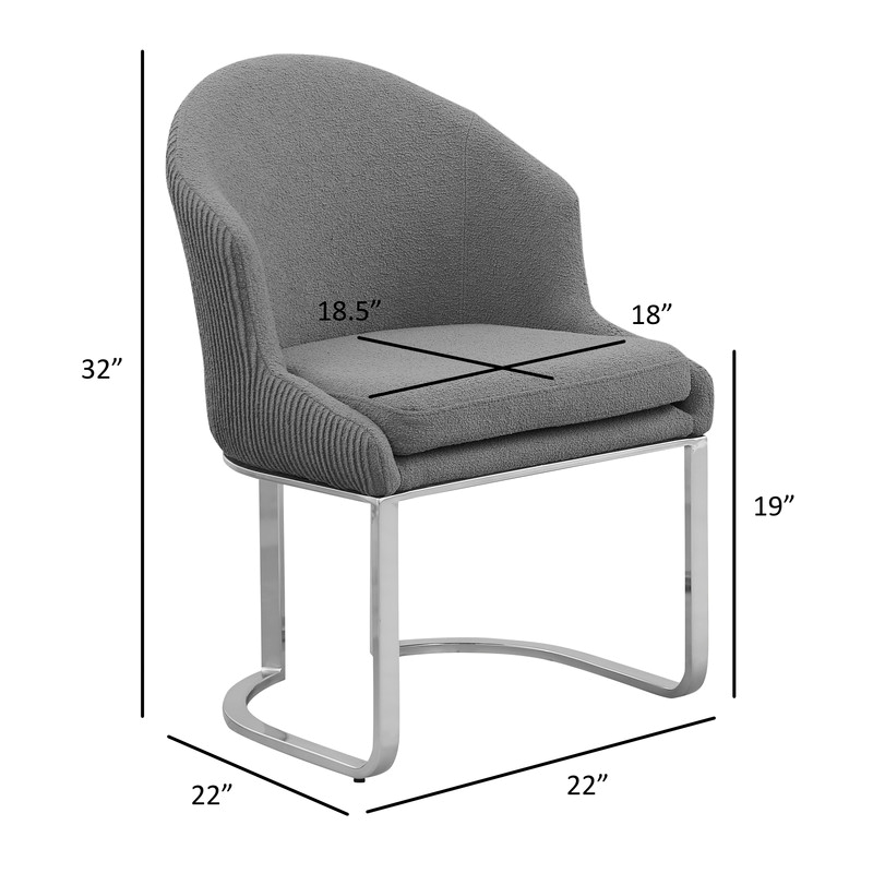 Best Quality Furniture Sled Side Chair with Gray Teddy Fabric and Pleated Back
