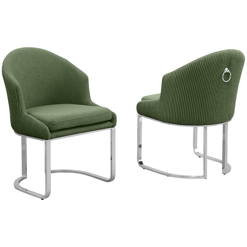 Best Quality Furniture Sled Side Chair with Green Teddy Fabric and Pleated Back