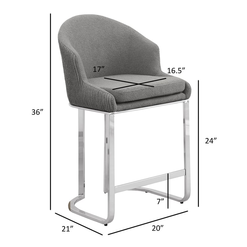 Best Quality Furniture Counterheight Teddy Fabric Chairs in Gray (Set of 2)