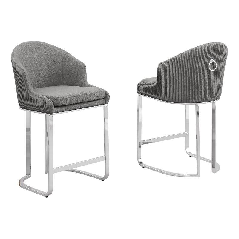 Best Quality Furniture Counterheight Teddy Fabric Chairs in Gray (Set of 2)
