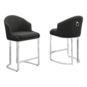 Best Quality Furniture Counterheight Teddy Fabric Chairs in Black (Set of 2)