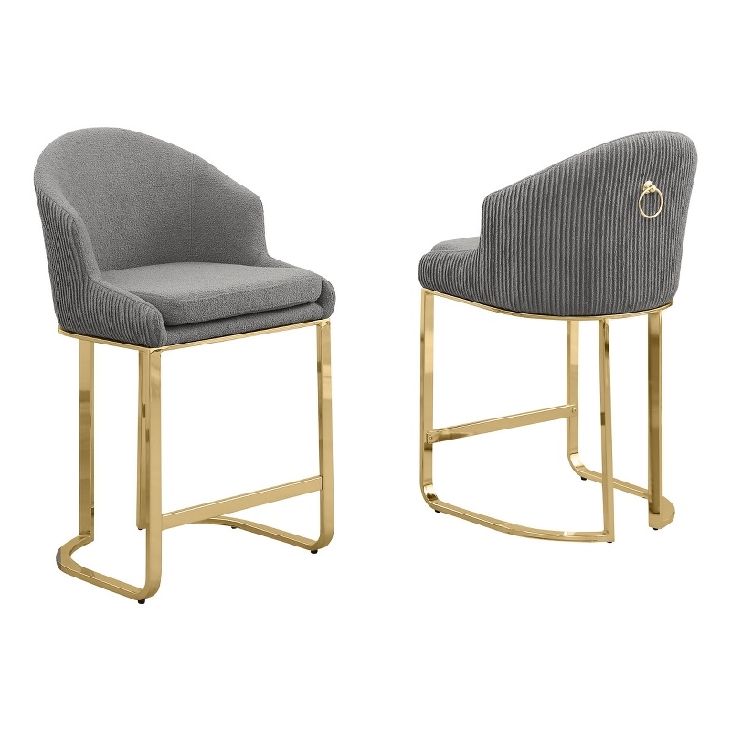 Best Quality Furniture Counterheight Teddy Fabric Chairs in Gray (Set of 2)