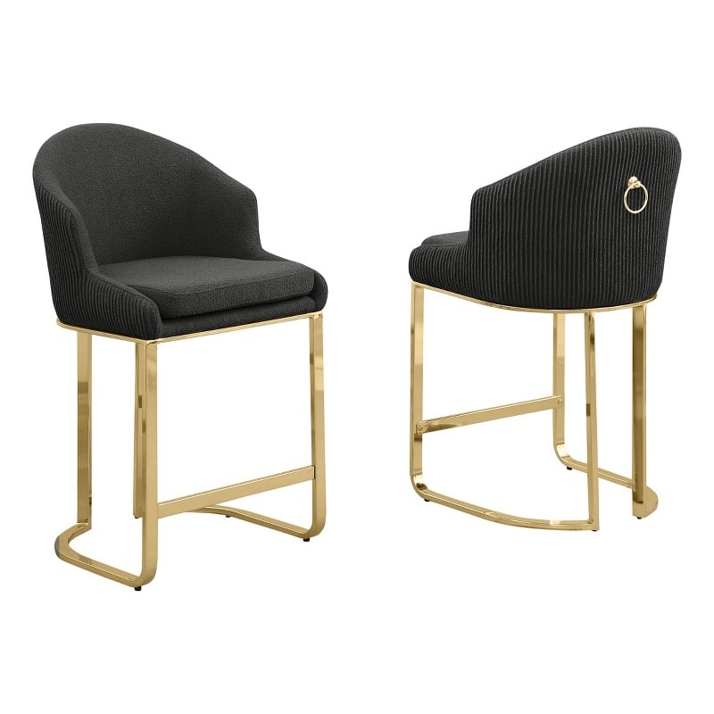 Best Quality Furniture Counterheight Teddy Fabric Chairs in Black (Set of 2)