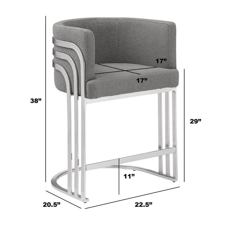 Best Quality Furniture Set of 2 Dark Gray Teddy Fabric Barstools with Chrome