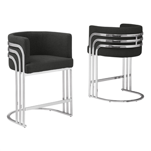 Best Quality Furniture Set of 2 Black Teddy Fabric Barstools with Chrome