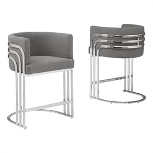 Best Quality Furniture Set of 2 Dark Gray Teddy Fabric Counterheight Chairs