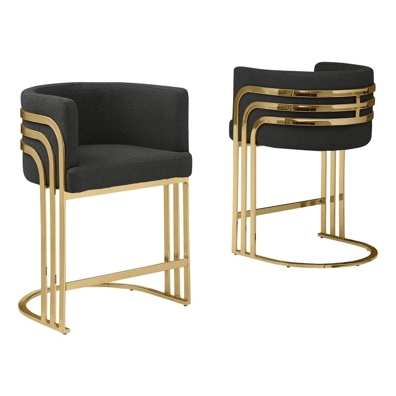 Best Quality Furniture Set of 2 Black Teddy Fabric Counterheight Chairs