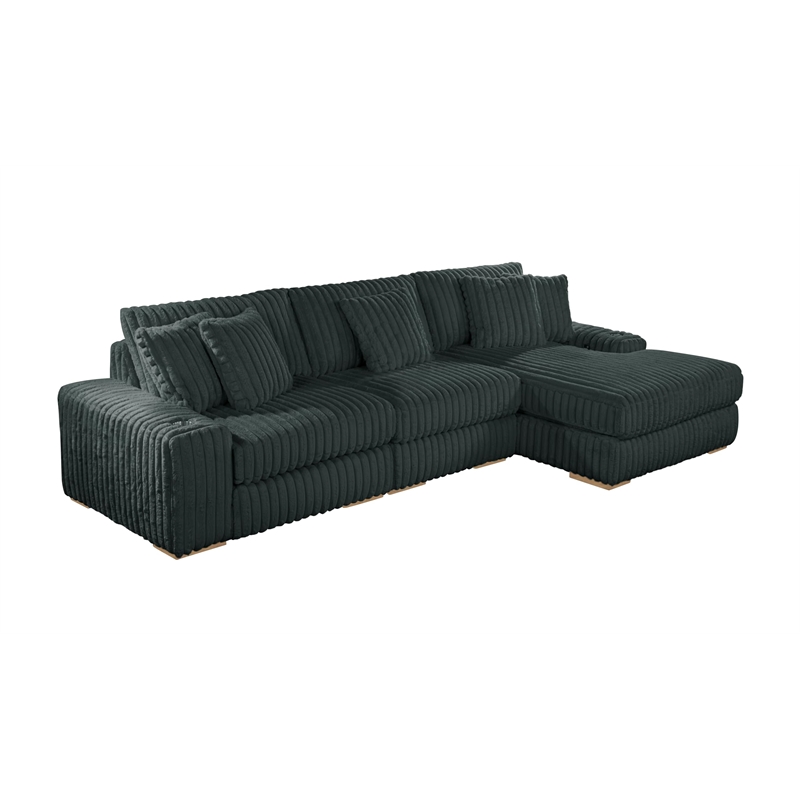 Best Quality Furniture Reversible Sectional in Fluffy Striped Dark Gray Fabric