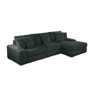 Best Quality Furniture Reversible Sectional in Fluffy Striped Dark Gray Fabric