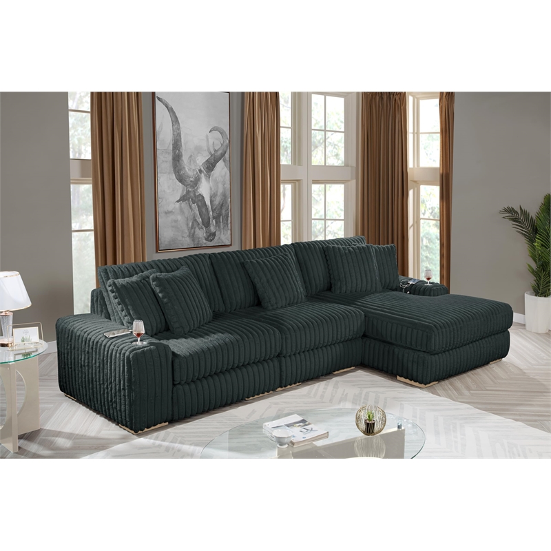 Best Quality Furniture Reversible Sectional in Fluffy Striped Dark Gray Fabric