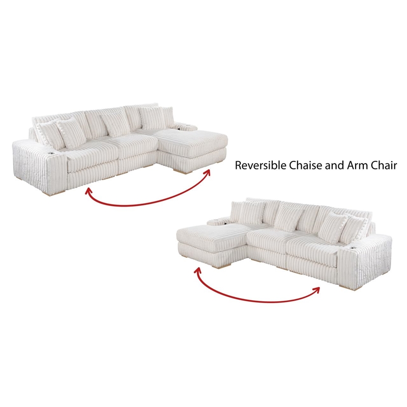 Best Quality Furniture Reversible Sectional in Fluffy Striped Dark Gray Fabric
