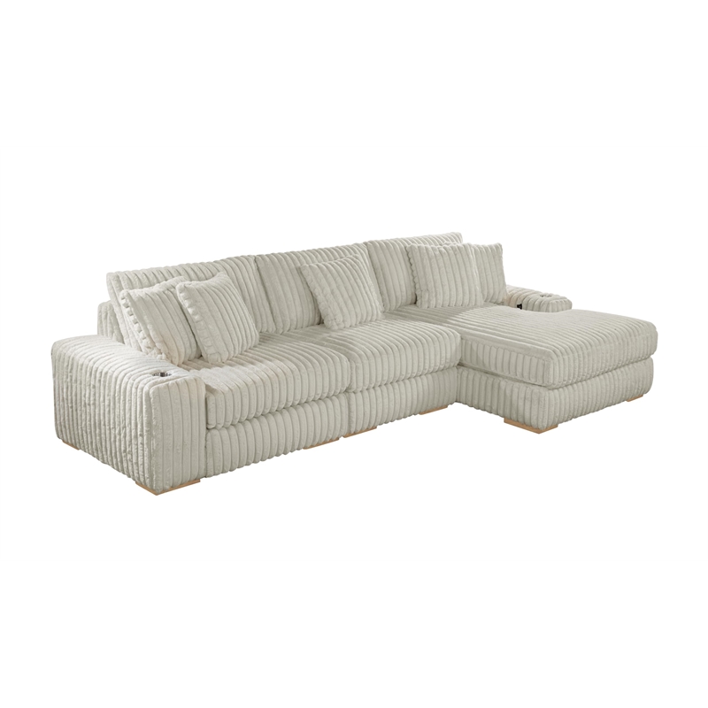 Best Quality Furniture Reversible Sectional in Fluffy Striped Smoke Gray Fabric
