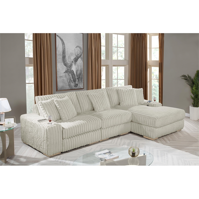 Best Quality Furniture Reversible Sectional in Fluffy Striped Smoke Gray Fabric