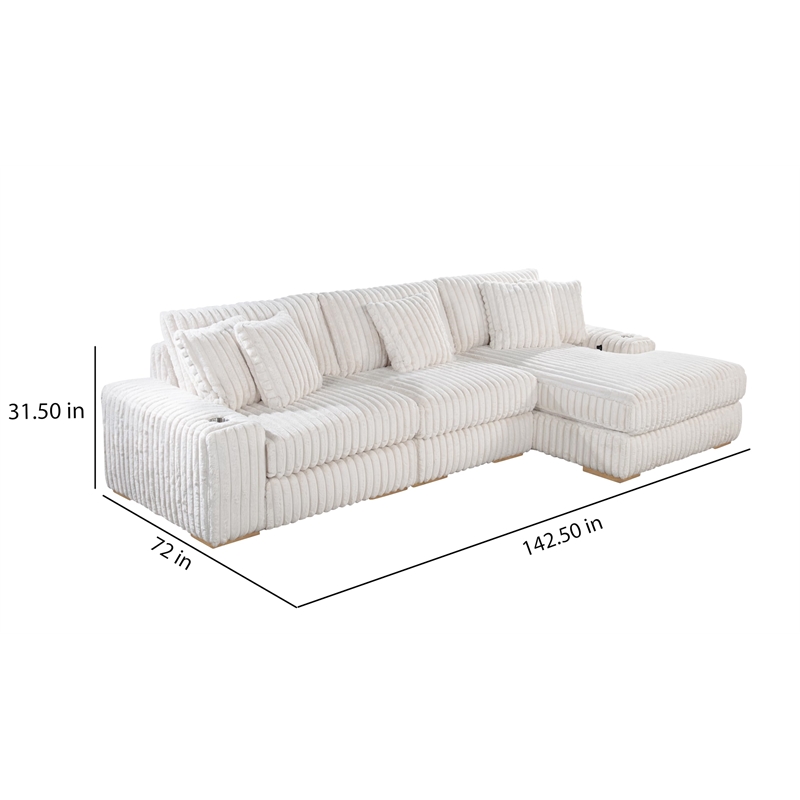Best Quality Furniture Reversible Sectional in Fluffy Striped Smoke Gray Fabric