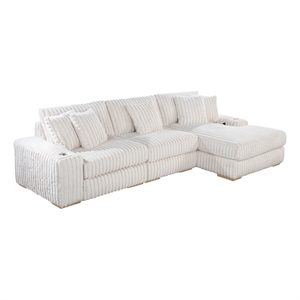 Best Quality Furniture Reversible Sectional in Fluffy Striped Beige Fabric