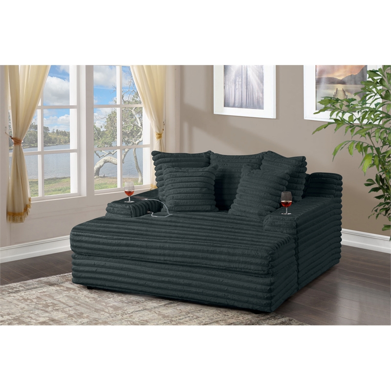 Best Quality Furniture Big Chaise with Fluffy Striped Dark Gray Fabric
