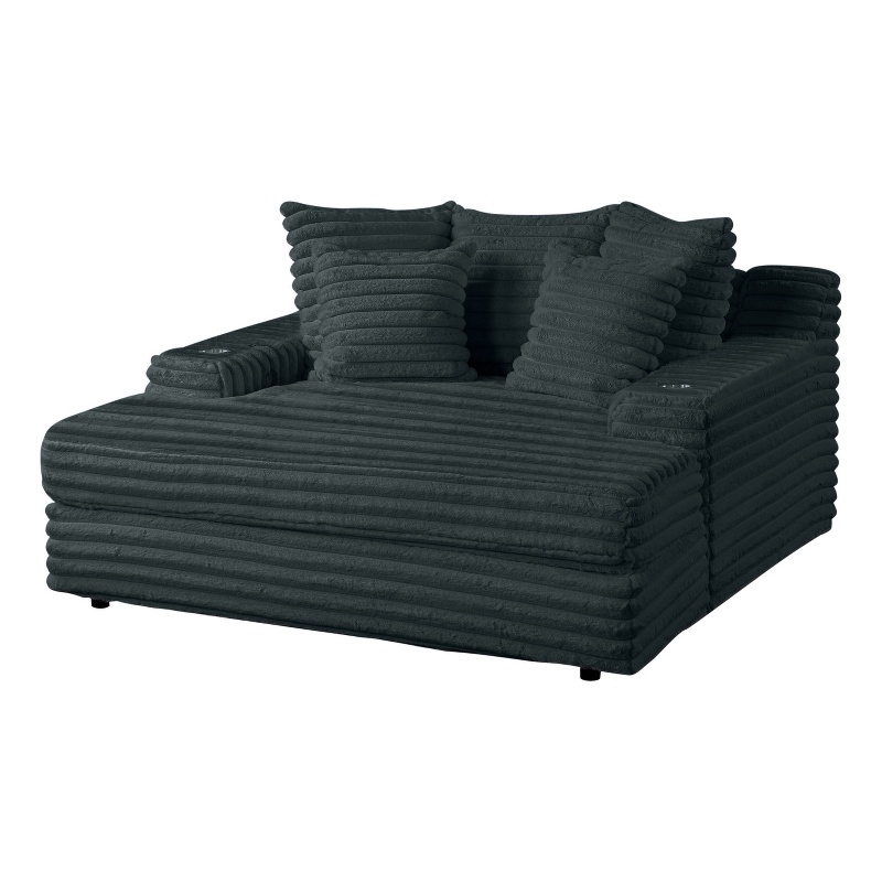 Best Quality Furniture Big Chaise with Fluffy Striped Dark Gray Fabric