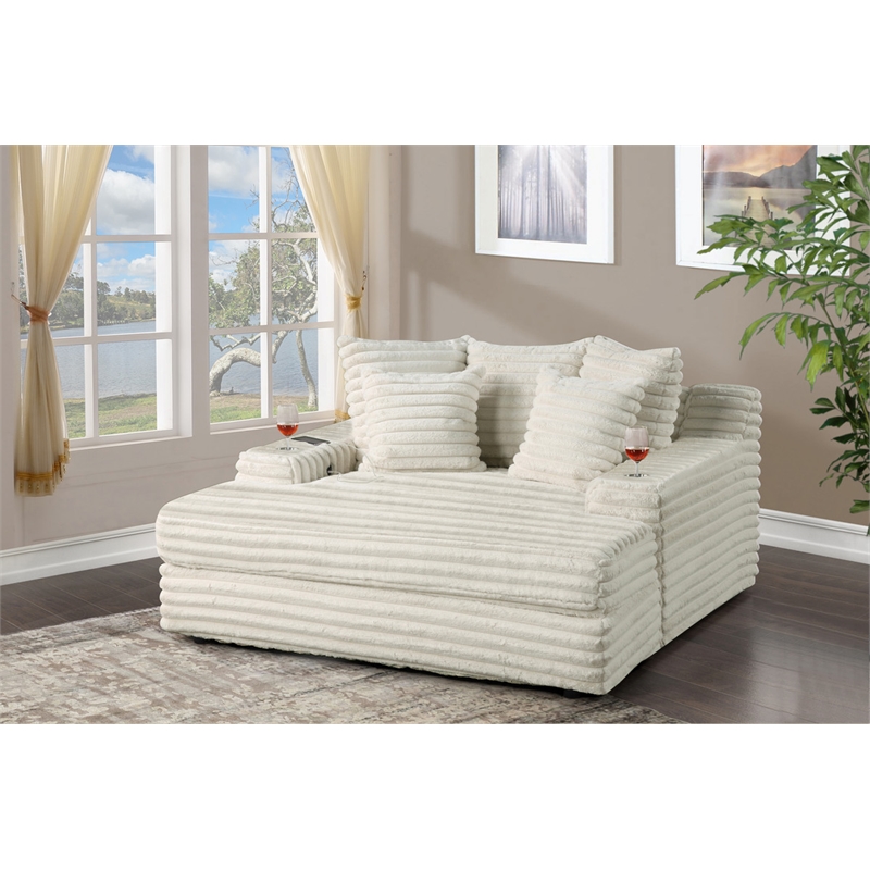 Best Quality Furniture Big Chaise with Fluffy Striped Smoke Gray Fabric