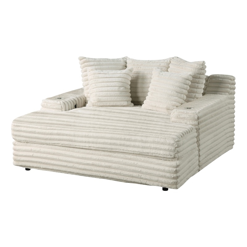 Best Quality Furniture Big Chaise with Fluffy Striped Smoke Gray Fabric