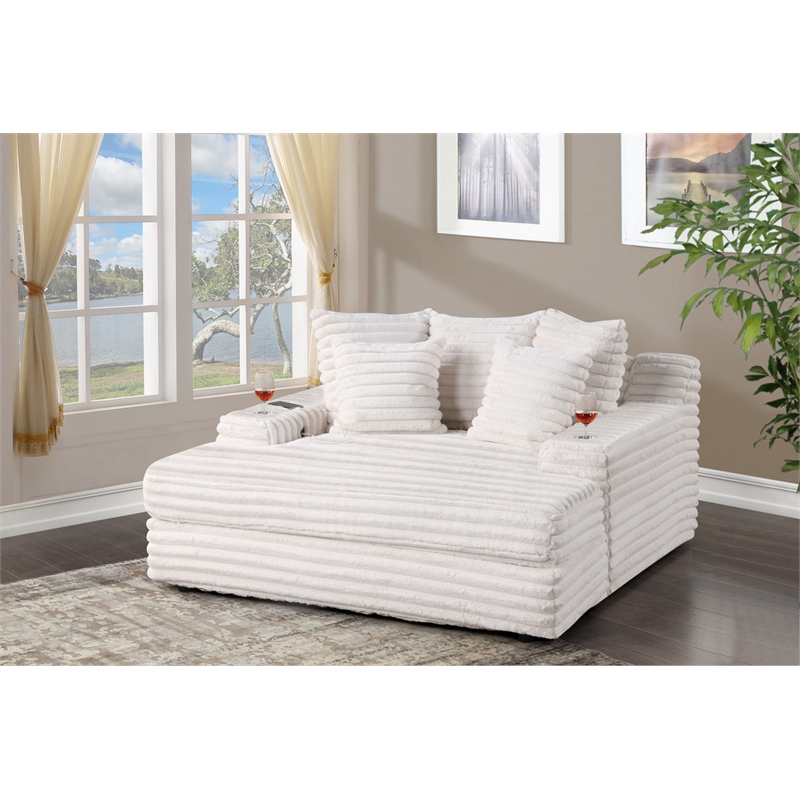 Best Quality Furniture Big Chaise with Fluffy Striped Beige Fabric