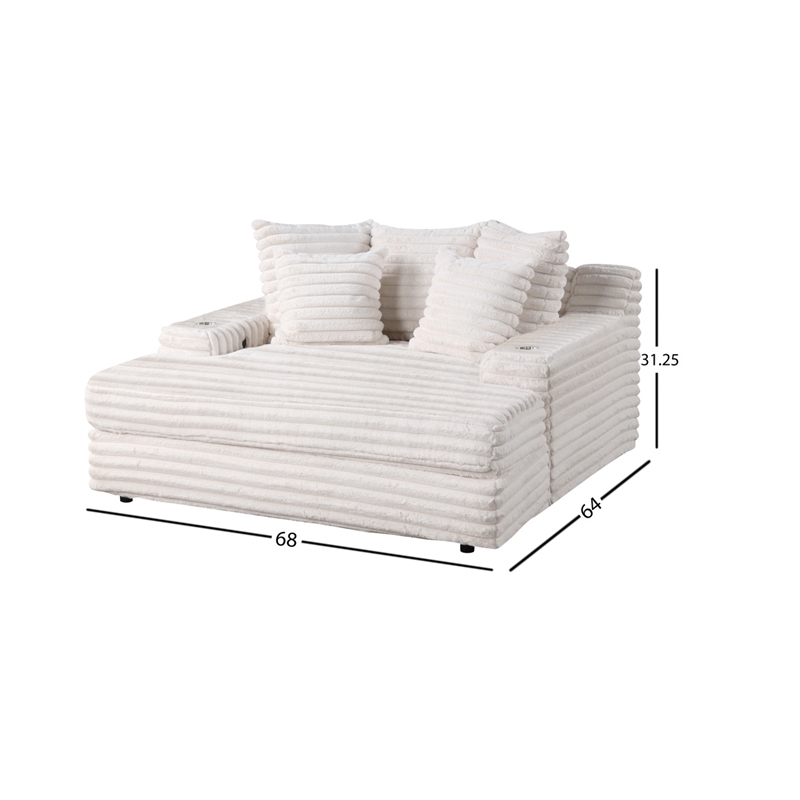 Best Quality Furniture Big Chaise with Fluffy Striped Beige Fabric