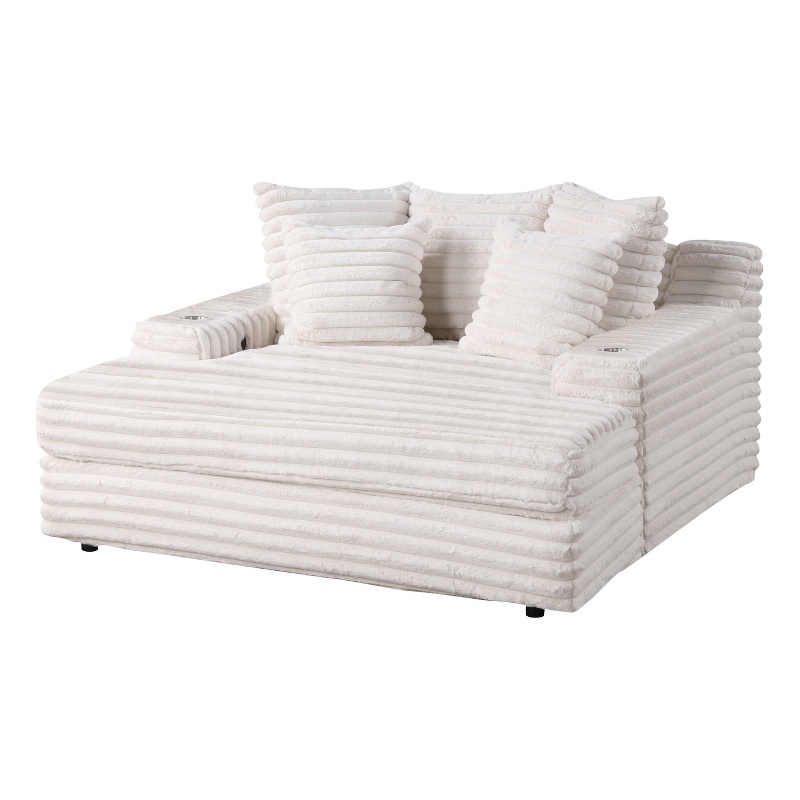 Best Quality Furniture Big Chaise with Fluffy Striped Beige Fabric