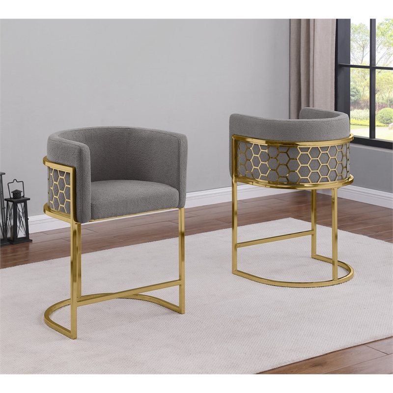 Best Quality Furniture Set of 2 Counterheight Chairs in Gray Teddy Fabric