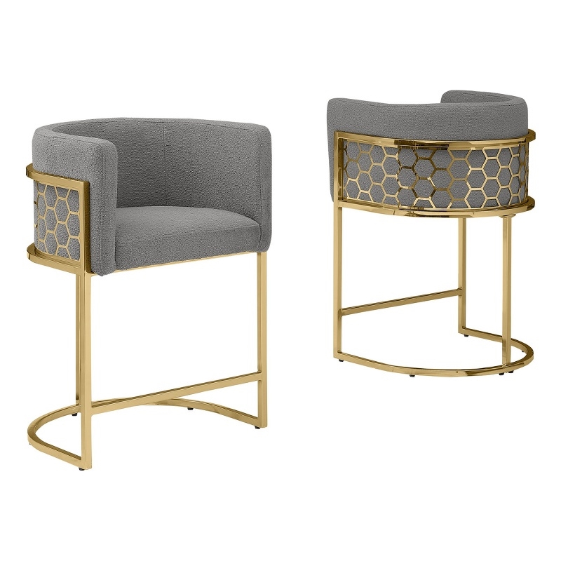 Best Quality Furniture Set of 2 Counterheight Chairs in Gray Teddy Fabric