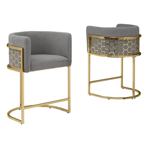 Best Quality Furniture Set of 2 Counterheight Chairs in Gray Teddy Fabric