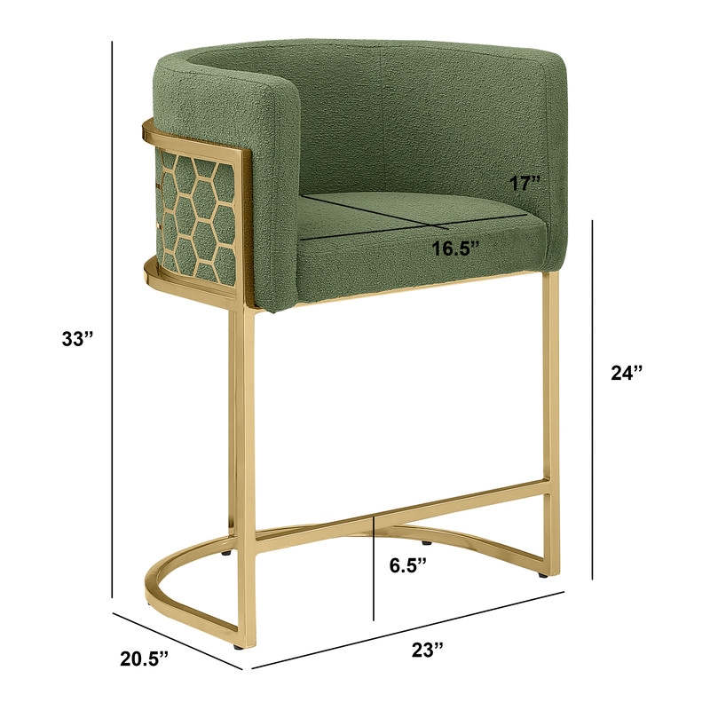 Best Quality Furniture Set of 2 Counterheight Chairs in Green Teddy Fabric