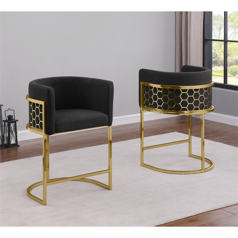 Best Quality Furniture Set of 2 Counterheight Chairs in Black Teddy Fabric