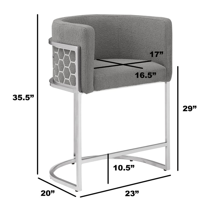 Best Quality Furniture Single Barstool in Gray Teddy Fabric and Chrome Base