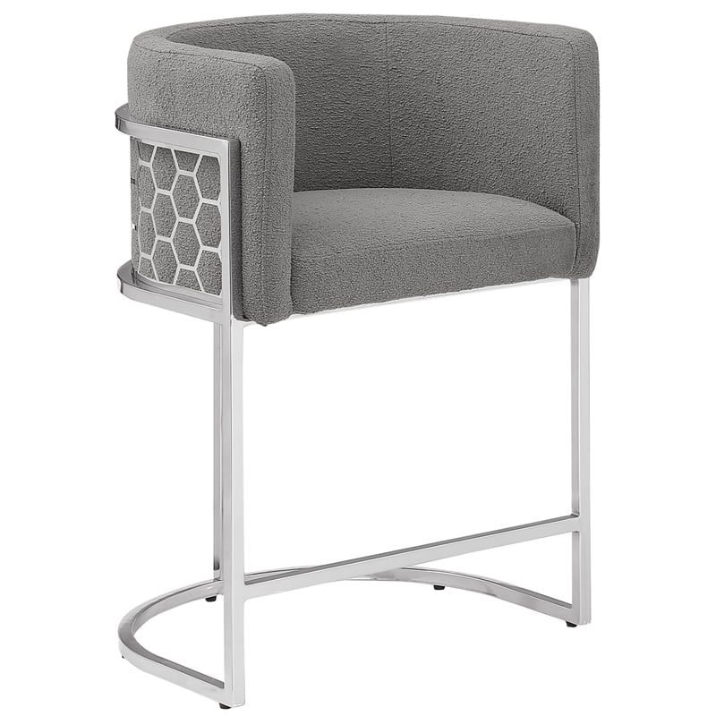 Best Quality Furniture Single Barstool in Gray Teddy Fabric and Chrome Base
