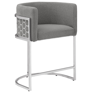 Best Quality Furniture Single Barstool in Gray Teddy Fabric and Chrome Base