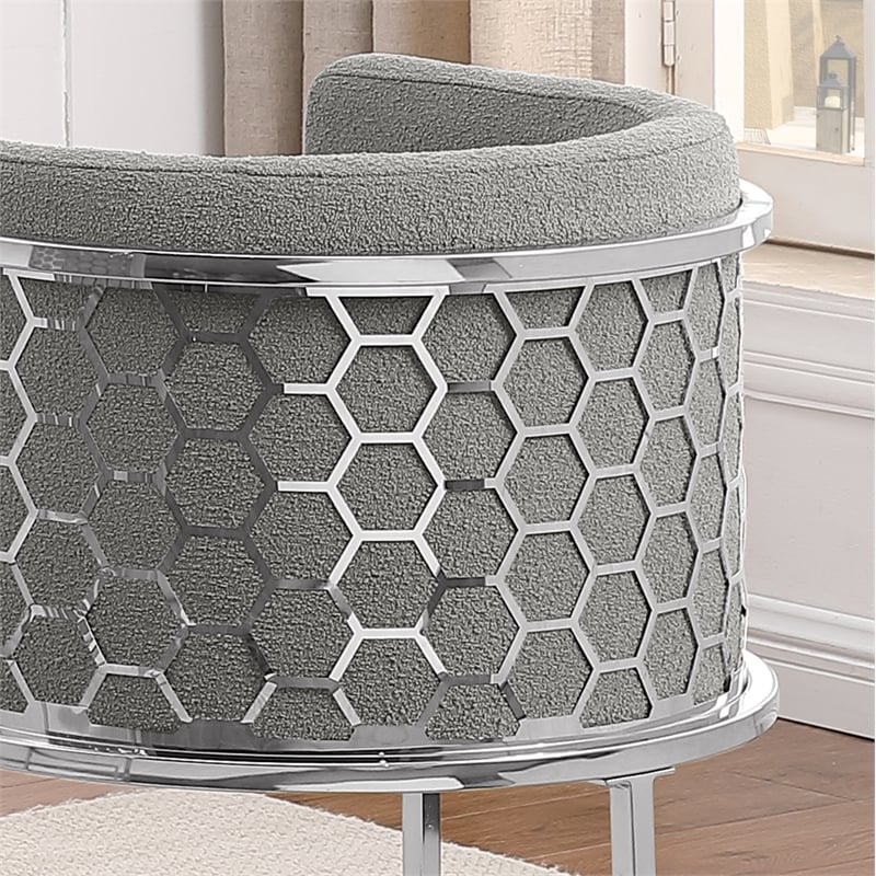 Best Quality Furniture Single Barstool in Gray Teddy Fabric and Chrome Base