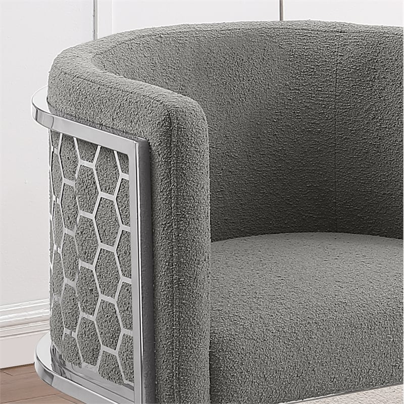 Best Quality Furniture Single Barstool in Gray Teddy Fabric and Chrome Base