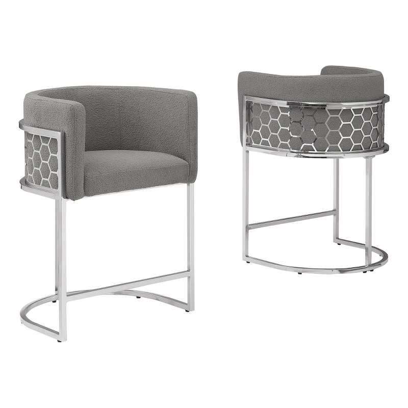 Best Quality Furniture Single Barstool in Gray Teddy Fabric and Chrome Base