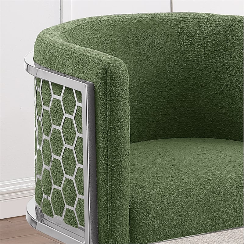 Best Quality Furniture Single Barstool in Green Teddy Fabric and Chrome Base