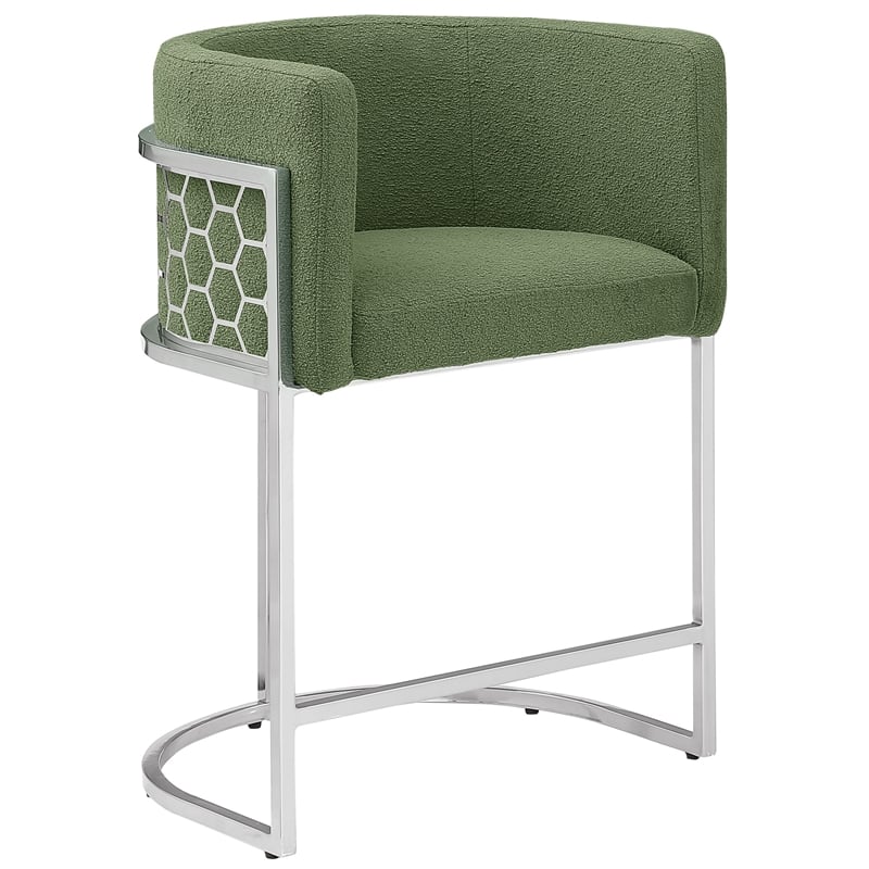Best Quality Furniture Single Barstool in Green Teddy Fabric and Chrome Base