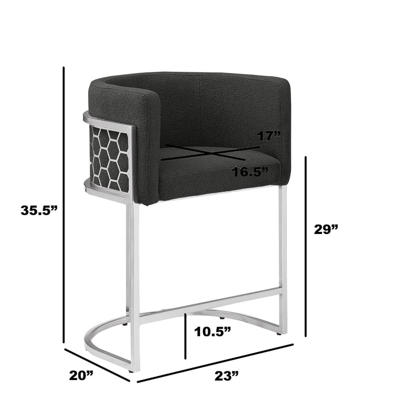 Best Quality Furniture Single Barstool in Black Teddy Fabric and Chrome Base