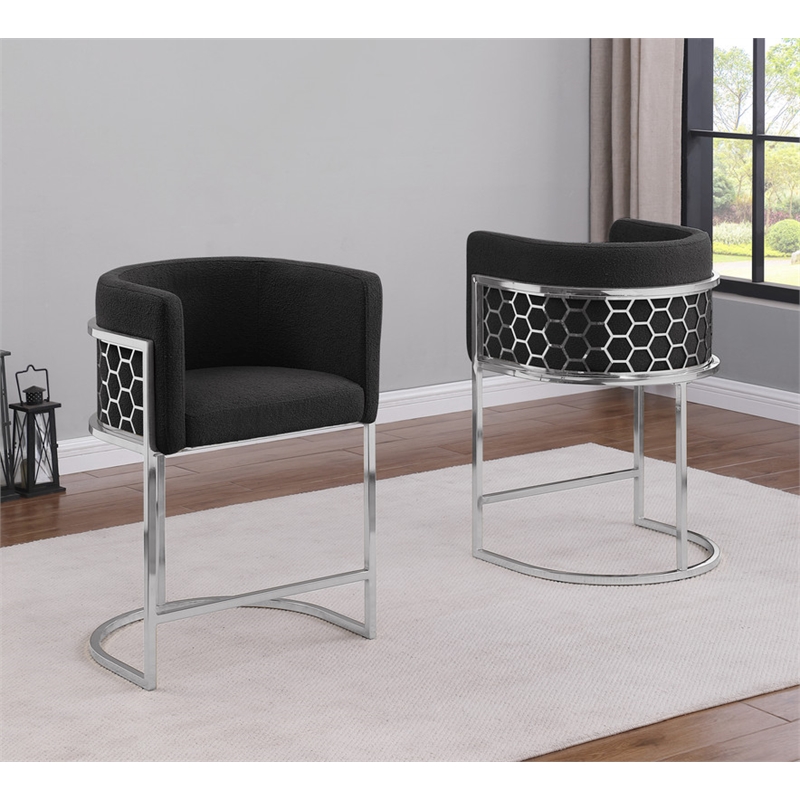Best Quality Furniture Single Barstool in Black Teddy Fabric and Chrome Base