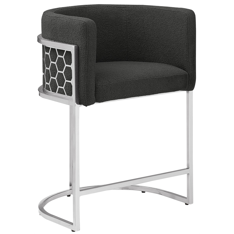 Best Quality Furniture Single Barstool in Black Teddy Fabric and Chrome Base