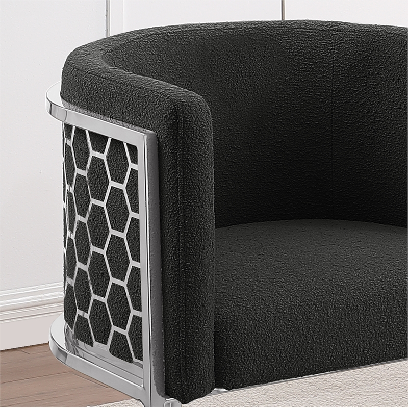 Best Quality Furniture Single Barstool in Black Teddy Fabric and Chrome Base
